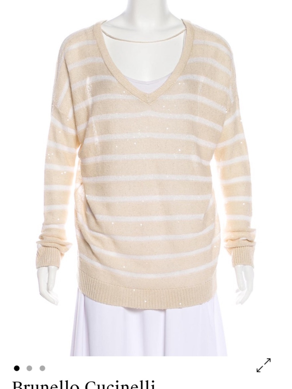 Neutral Striped Knit Sweater in Beige and Cream